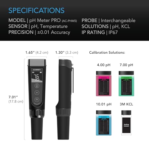 AC Infinity pH Meter PRO Kit, High Precision Digital pH Pen | ±0.1 pH Accuracy & Interchangeable Probe, Nutrient Test pH Meter for Water Hydroponics, Gardening, Aquariums, Swimming Pools - size: pH Meter PRO Kit