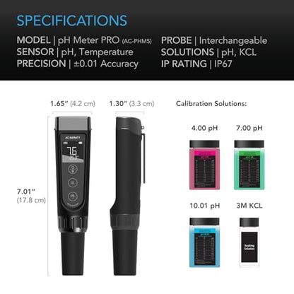AC Infinity pH Meter PRO Kit, High Precision Digital pH Pen | ±0.1 pH Accuracy & Interchangeable Probe, Nutrient Test pH Meter for Water Hydroponics, Gardening, Aquariums, Swimming Pools - size: pH Meter PRO Kit