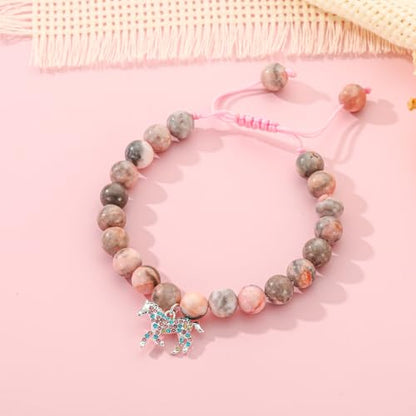 Axolotl/Horse Bracelet Gifts for Girls Kids, Charm Pearl Bead Bracelet Cute Stuff Birthday Jewelry for Daughter Granddaughter Teens - style: Horse-Girl-2