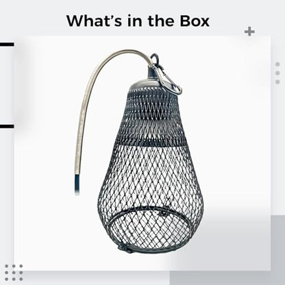 Reptile Heat Lampshade, 7.7 in Ceramic Cover with Dimmer Switch, Anti-Scald Metal Mesh Cage, Anti-Bite Cable Protection for Lizard, Turtle, Parrot, Bulb Not Included
