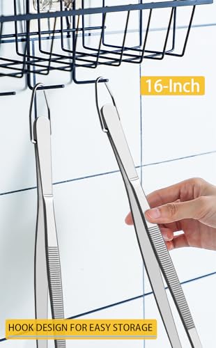 JETKONG 2 Pcs 16-Inch Kitchen Tweezers Extra Long Tweezer Tongs, Heavy Duty Stainless Steel Cooking Tweezers (Silver) - color: Silver, size: 16+16 Inch