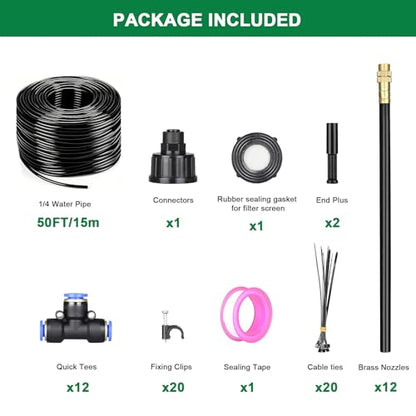 Drip Irrigation System, 2026-Upgrade 50Ft 1/4" Garden Watering System with 12 Pcs 360° Adjustable Copper Nozzles, DIY Kit for Garden, Lawn, Greenhouse, Raised Beds & Outdoor Plants - size: 50FT/12pcs