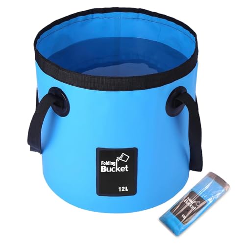 Collapsible Bucket with Handle, Lightweight 5 Gallon 20L | Folding Water Container, Portable Wash Basin for Camping, Fishing, Gardening, Car Washing, and Outdoor Use - color: Blue, size: 12L