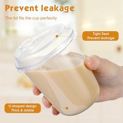 Baderke 25 Sets 14 oz Clear Plastic Cups with Lids,Sturdy Iced Coffee Cups with lids, Disposable Plastic Smoothie Cup for Cold Drinks - size: 14oz
