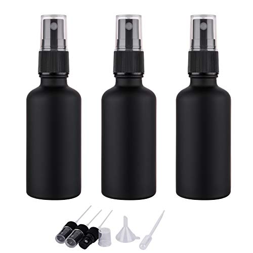2oz Frosted Black Glass Spray Bottles for Essential Oils, Set of 3 | Small, Travel, Mini, Empty, Fine Mist, for Facial, Cosmetic, Perfume, Hair Care, Room, Refillable, Leakproof, UV protection - color: Frosted Black