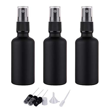 2oz Frosted Black Glass Spray Bottles for Essential Oils, Set of 3 | Small, Travel, Mini, Empty, Fine Mist, for Facial, Cosmetic, Perfume, Hair Care, Room, Refillable, Leakproof, UV protection - color: Frosted Black