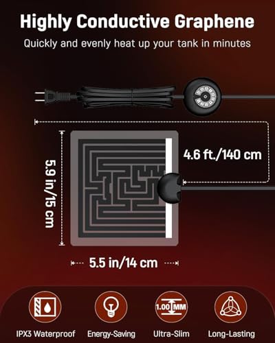 Pawfly 5 W Reptile Heat Pad with Thermostat 5.9 x 5.5 Inch Reptile Heating Pad Under Tank Terrarium Reptile Heat Mat for Turtles Frogs Snakes Lizards Geckos Hermit Crabs & Spiders - size: 5 W (5.9 x 5.5 Inch) with Controller