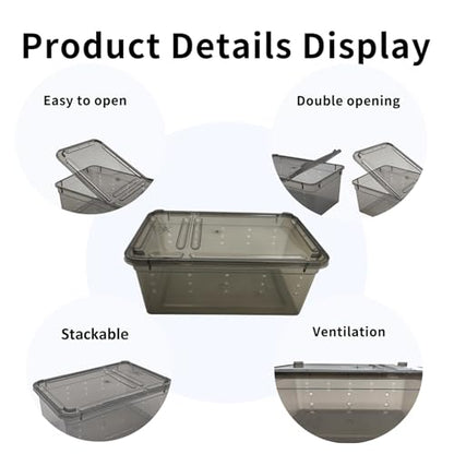 PINVNBY 8 PCS Reptile Feeding Box Portable Snake Breeding Box Reptile Transport Container 7.48"x4.92"x2.95" Plastic Pet Houses for Lizard Spider Scorpion Gecko Insect Tortoise Treefrog(Black)