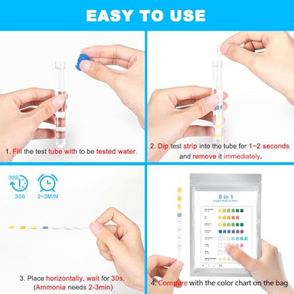 DaToo 8 in 1 Aquarium Test Kit Fish Tank Test Strips Accurate Water Quality Testing Strips for Ammonia PH Total Alkalinity Carbonate Hardness Free Chlorine Nitrate Nitrite Temperature (100 Strips) - size: 100 Strips