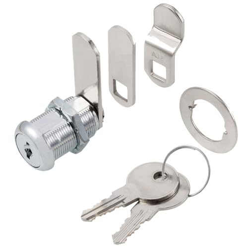 Cabinet Cam Locks Keyed Alike, 1” Cylinder Cam Locks for Tool Box RV Compartment Mailbox Vending Machine Drawer File Cabinet, Fits 3/4” Max Panel Thickness, Chrome Finish with 3 Cams and 2 Keys - size: 1 Inch