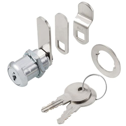 Cabinet Cam Locks Keyed Alike, 1” Cylinder Cam Locks for Tool Box RV Compartment Mailbox Vending Machine Drawer File Cabinet, Fits 3/4” Max Panel Thickness, Chrome Finish with 3 Cams and 2 Keys - size: 1 Inch