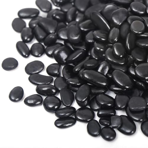 10LB Black Pebbles for Indoor Plants, 3/8 Inch Polished Small Rocks | Natural Decorative Pebbles for Vases, Cactus, Succulent and Outdoor Gardening - size: 10lb, style: Black