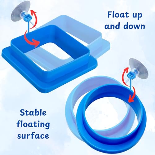 2pcs Aquatic Turtle Tank Accessories Feeding Ring and 2pcs Nitrifying Balls Set, Fish Food Holder and Aquatic Toys for Turtles Tortoise Goldfish Guppy Koi Puffer (Blue, Square+Round) - size: Square+Round
