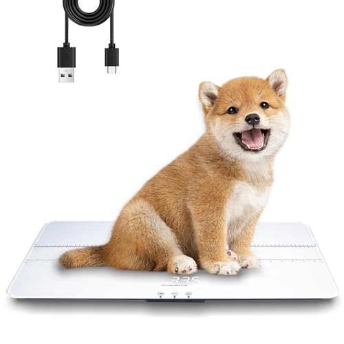 Digital Pet Scale 220lbs x10g Accuracy for Dog/Cat Animal Scales | 3 Weighing Units/Tare/Hold Function,Baby Scale for Pets,Tempered Glass Material,USB charging,Large LED Platform Scale,white