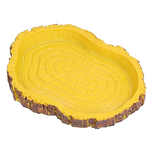 Omabeta Reptile Food Basin Imitation Bark Natural Style Easy Clean Dish for Aquariums Turtles Lizards Size 4.5in