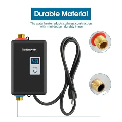 3000W Tankless Water Heater 110V, Electric Instant Hot Water Heater Under Sink, Vertical Mount Only with 304 Stainless Steel Fittings - color: Black