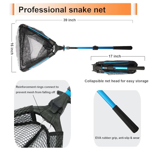 60 "Snake Tongs Collapsible Grabber, Specially used as a Tool for Capturing Reptiles. Wide-Mouth Operation Tool, Stainless Steel Snake Hook, including Animal Handling Gloves and Snake Capture Net