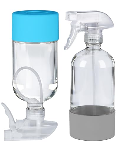 2 Pack 360° Glass Spray Bottles with Silicone Sleeve Grey&Blue | 360° Inverted Spray Nozzle, Gravity Ball Designed for Cleaning Crack & Crevice, Leak-proof and Pressure-Resistant Design - color: Grey&Blue