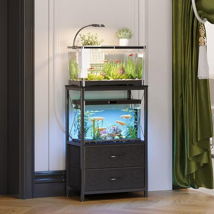 10 Gallon Aquarium Stand with 2 Drawers, Black | 10 Gallon Fish Tank Stand; 2-Tier Storage Shelf; Heavy-Duty Metal Frame; Reptile & Turtle Tank Stand; Black Finish - color: Black