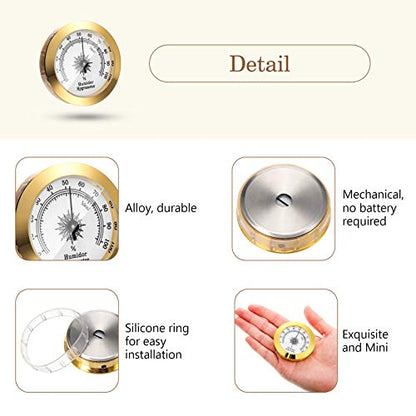 Frienda 2 Pcs Hydrometer 2 Inch Humidity Meter Cigar Humidor Hygrometers Round Cigar Hygrometer for Humidor Cabinet Cans(Gold) - color: Gold