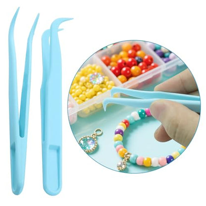 12Pcs Plastic Tweezers, Blue, 4.5 Inch Bent Craft | Craft Tweezers, Bead Tweezer, DIY Jewelry Making, Baking Decoration - color: Blue