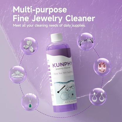 Upgraded Jewelry Cleaner, New Formula for All Ultrasonic Cleaners | 8.5 oz(250 ml), Enhanced Cleaning Effect, Multi-Purpose for Silver, Gold, Rings Diamond and Eyeglass - color: Purple