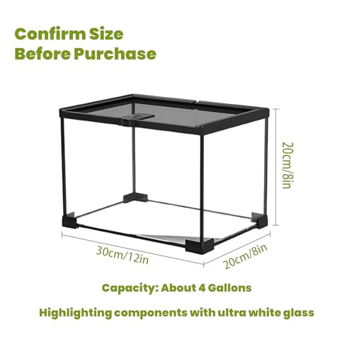 4 Gallon Glass Reptile Terrarium 12"x8"x8" | Stackable, Full View Tank, For Leopard Gecko, Frog, Snake, Hermit Crab, Tarantula, Jumping Spider - size: 12*8*8in
