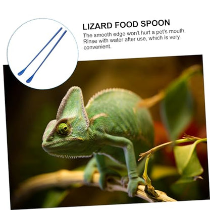 Happyyami 2pcs Reptile Accessories Small Animal Feeding Spoon Strong Handle for Pet Food Easy to Carry - color: Blue