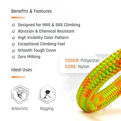 24-Strand 11.8 mm Arborist-Pro™ Rope – High Tensile Strength – Lightweight – Made in USA - color: Yellow, size: 150 ft