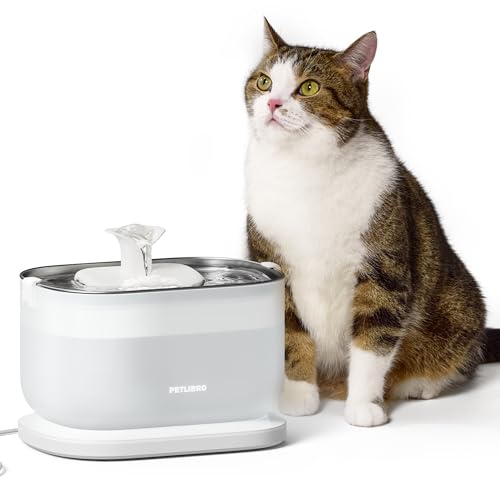 PETLIBRO Cat Water Fountain, Cat Fountain Indoor Stainless Steel Tray, 2.5L/84oz Wireless Pump Pet Water Fountain, Cat Water Dispenser with Two Flow Modes, Pet Fountain for Drinking Easy Clean - color: White, size: Fountain
