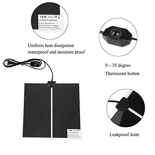 KABASI Reptile Heating Pad with Temperature Control, 14W 11x11inch | Under Tank Terrarium Waterproof Reptile Heat Mat, Adjustable Reptile Heat Mat for Turtle, Tortoise, Snakes, Lizard, Gecko - color: 14W-11x11 in