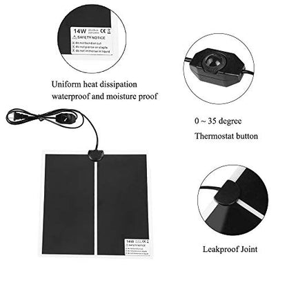 KABASI Reptile Heating Pad with Temperature Control, 14W 11x11inch | Under Tank Terrarium Waterproof Reptile Heat Mat, Adjustable Reptile Heat Mat for Turtle, Tortoise, Snakes, Lizard, Gecko - color: 14W-11x11 in