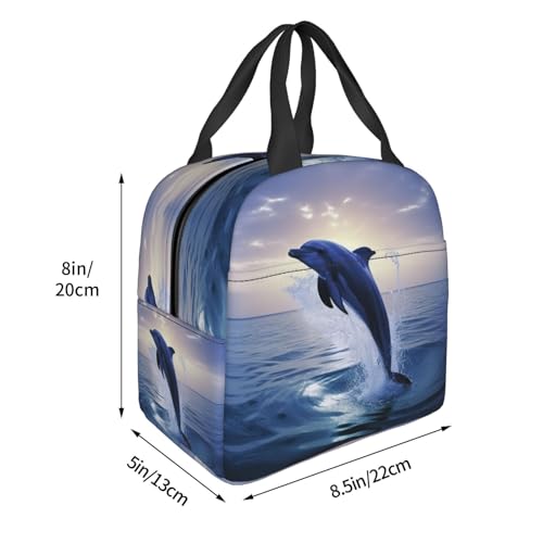 Insulated Lunch Bag Elegant dolphin Lunch Box for Women Men Reusable Leakproof Lunch Cooler Bag for Office Picnic - color: Elegant Dolphin