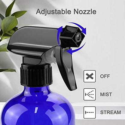 Worldgsb Glass Spray Bottles, 16oz Blue Glass Spray Bottles with Labels & Adjustable Nozzle, Reusable Containers for Cleaning, BBQ, Food, Plants, Alcohol, Essential Oils(1 Pack) - color: Blue, style: 1 Pack