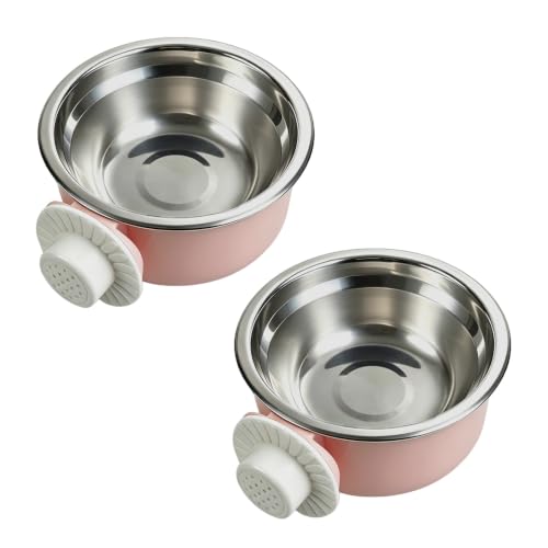 2Pcs Pets Lightweight Stainless Steel Bowl,Removable Stainless Steel Pet Hanging Food Water Feeder Bowl for Puppy Dog Cat Rabbit Ferret Bird Gunea Pigs (Pink-Medium) - size: Pink-Medium