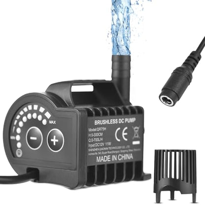 GLOGLOW Submersible, s Levels Adjustable with Suction Cup Base and 5521 DC Female Plug, for Fish Aquarium Pet Drinking Garden Pond Fountain Submersible (QR75H) - size: QR75H