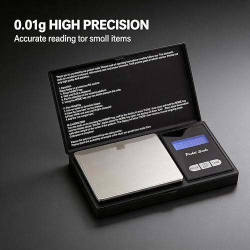 Digital Scale 500g x 0.01g, Milligram Scale for Espresso, Jewelry & Coffee, Fast & Accurate Mini Scale with Tare, LCD Display, Batteries Included, Portable Pocket Food Scale