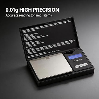 Digital Scale 500g x 0.01g, Milligram Scale for Espresso, Jewelry & Coffee, Fast & Accurate Mini Scale with Tare, LCD Display, Batteries Included, Portable Pocket Food Scale