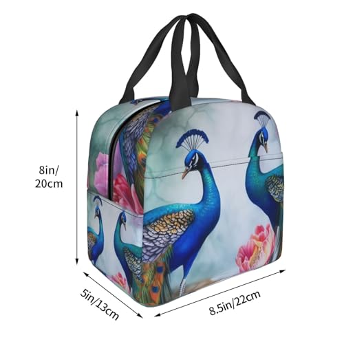 Insulated Lunch Bag Beautiful Peacocks and Lotuses Lunch Box for Women Men Reusable Leakproof Lunch Cooler Bag for Office Picnic - color: Beautiful Peacocks And Lotuses