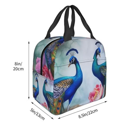 Insulated Lunch Bag Beautiful Peacocks and Lotuses Lunch Box for Women Men Reusable Leakproof Lunch Cooler Bag for Office Picnic - color: Beautiful Peacocks And Lotuses