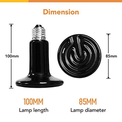 Simple Deluxe 100W Ceramic Heat Emitter Reptile Heat Lamp Bulb No Light Emitting Brooder Coop Heater for Amphibian Pet & Incubating Chicken, 1 Pack,Black - size: 100 Watts, style: 1 Pack