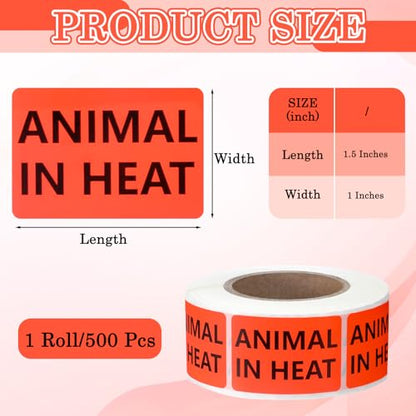 500 Pcs Animal in Heat Veterinary Labels, Fluorescent Orange-Red | 1 x 1.5 Inch, Pet Care Instruction Stickers, for Animal Clinics, Shelters, Pet Stores, Party Rave - size: 1 x 1.5 Inch, style: Animal in Heat