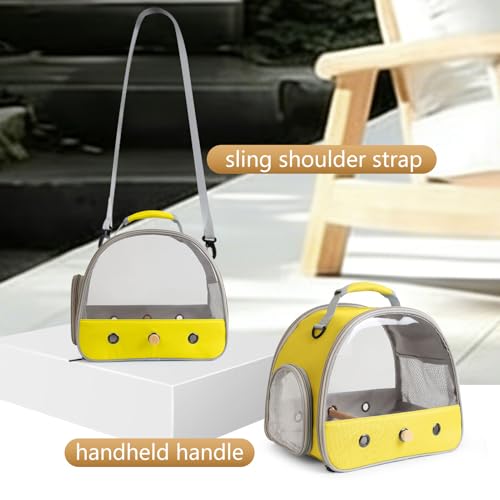 Bird Carrier, Portable Small Bird Parrot Parakeet Carrier with Standing Perch and Soft Mat, Side Access Window Collapsible (Yellow, Clear Windows) - color: Yellow