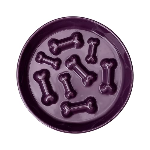 Ceramic Slow Feeder Dog Bowls, Ceramic Slow Feeder Maze Dog Food Bowl, Slow Eating Dog Bowl and Slow Feeder Dog Bowl Anti-Choking for Daily Pet Feeding （Purple Bone） - color: Purple Bone