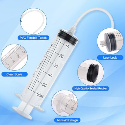 10 Pack 60ml Luer Lock Syringe - Syringes for Liquid with Soft Tube - Individually Pcakaged，Scientific Labs and Measuring, Refilling Inks - style: 60ml - 4.0mm Tube