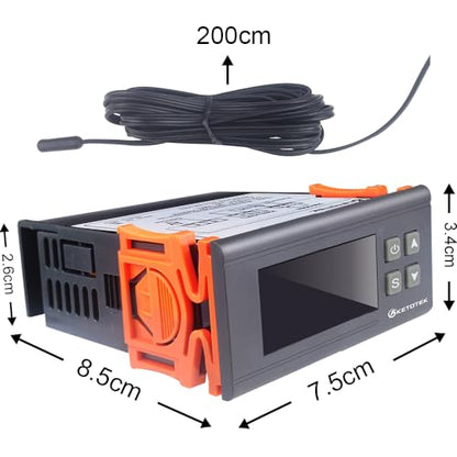 KETOTEK Digital Temperature Controller Fahrenheit &Centigrade Thermostat 120V 16A Relay with Sensor, Heating and Cooling for Homebrew Incubator Greenhouse - style: Output: 16A