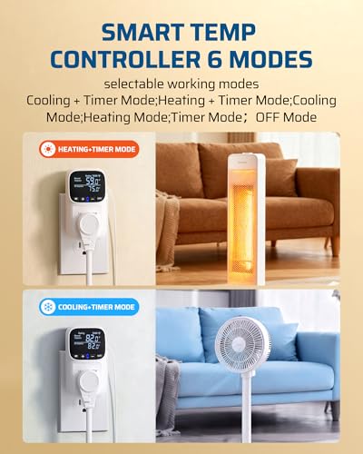 DEWENWILS Smart WiFi Temperature Controller Outlet, 15A/1800W, 24H Timer | Bluetooth APP Remote Control, Schedule Timer, for Greenhouses, Incubators, Brewing, Reptiles, Garages