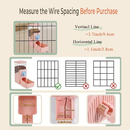 41 oz Hanging Gravity Feeder for Small Animals, Rabbits & Guinea Pigs | Adjustable Cage Height | No-Open-Cage Refill | Space-Saving | Clear Reservoir | Versatile Food Compatibility - color: Pink