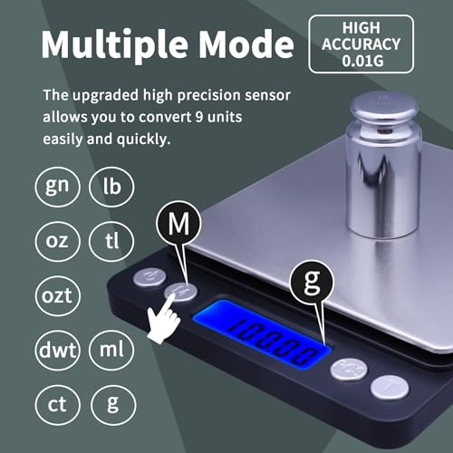 Gram Scale,Capacity 500g Accuracy 0.01g Mini Food Scales Digital Weight Grams and Oz,Small Kitchen High Precision for Espresso,Baking,Jewelry,Soap Making,Black - color: Black