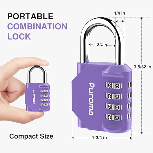 Puroma 1 Pack Combination Lock Locker 4 Digits Combo Padlock Gym Purple | For School Gate Fence Toolbox Hasp Storage, Outdoor, Resettable, Weatherproof, Side Window, Crack Cut Resist, Hardened Steel - color: Purple